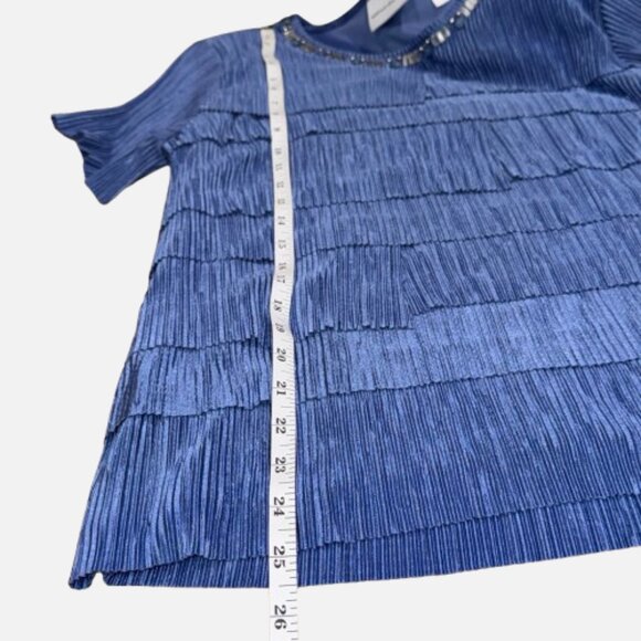 Alfred Dunner Moonlight Blue Tiered Plissé Embellished Gems Bejeweled Top (SZ M) - Picture 9 of 11